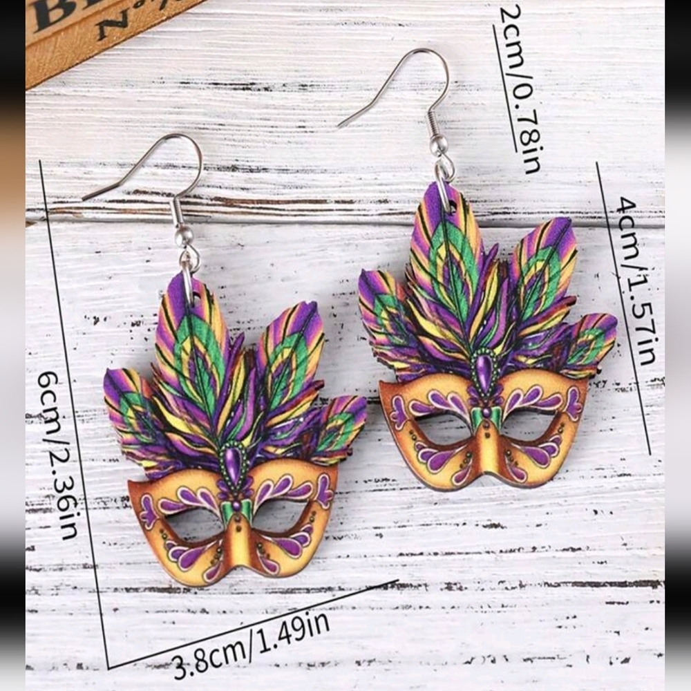 Multi-Color Mask Dangle Earrings - Picture 4 of 4